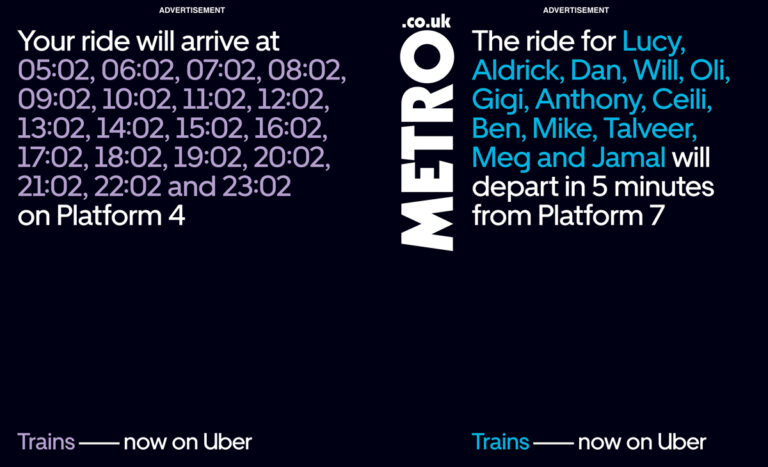 Uber Train Uber interrupts morning commute with new ‘Trains, now on Uber’ wrap ...
