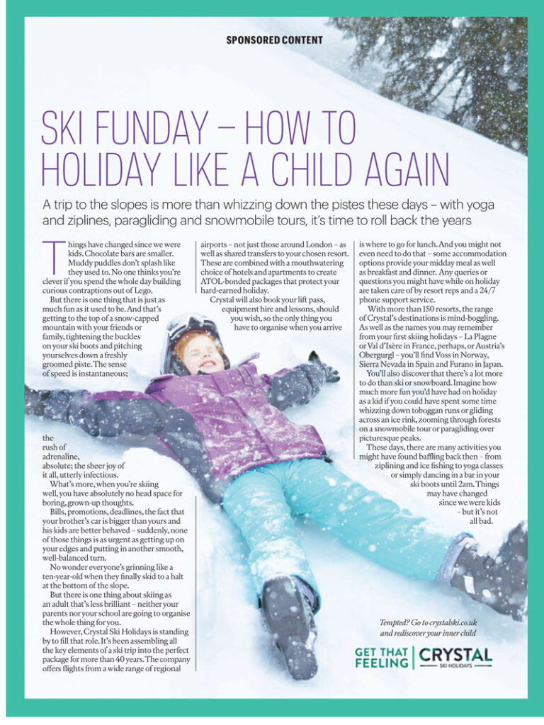 The Sunday Times and Crystal Ski Holidays partnership inspire a trip to