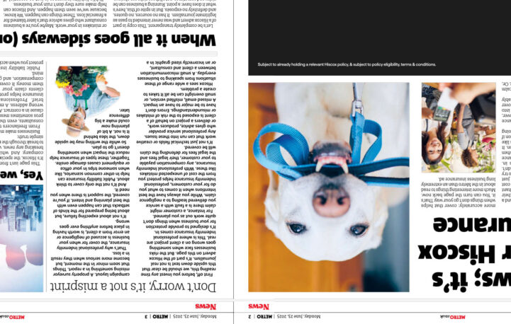 Whoops! Hiscox turns heads (and pages) in double-page spread