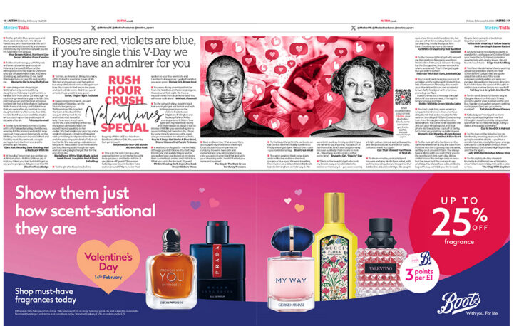 Boots and readers celebrate Valentine’s Day with Metro’s ‘Rush Hour Crush’
